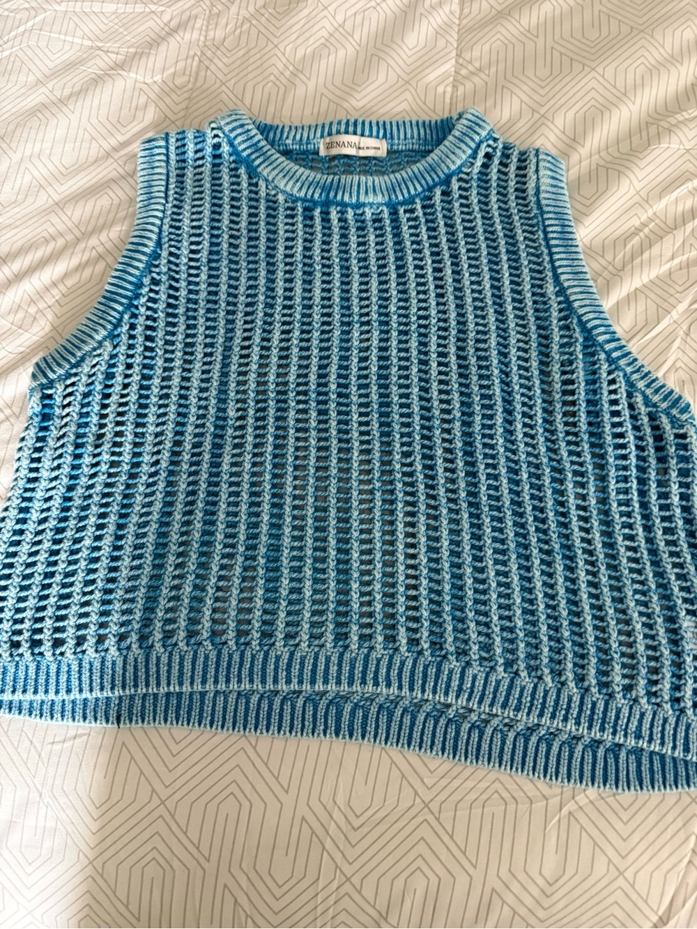 Zenana Outfitters Light Blue Open-Knit Cropped Tank NWOT
